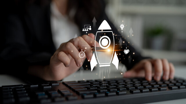 Startup launch and business growth concept, rocket symbolism, entrepreneurship, startup innovation, and early-stage success strategies for new business development and expansion. Spline