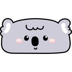 Cute Kawaii Koala Face With Pink Cheeks and Black Eyes on Transparent Background Simple Vector Illustration