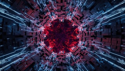 Abstract Tunnel of Red Nebula and Blue Energy Trails
