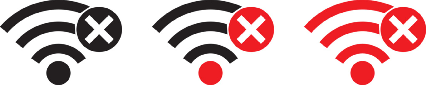 Wifi and wireless problem icon or no wifi icon set. wifi signal with a prohibition symbol. representing no internet connection. wireless problem icon or no wifi icon set