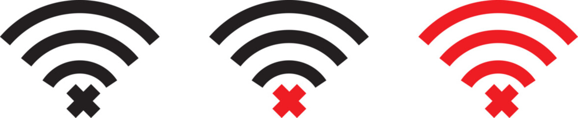 Wifi and wireless problem icon or no wifi icon set. wifi signal with a prohibition symbol. representing no internet connection. wireless problem icon or no wifi icon set