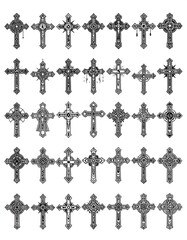 A collection of detailed crosses, ornate designs and varied styles