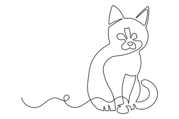 Continuous one line cat minimalist art isolated outline