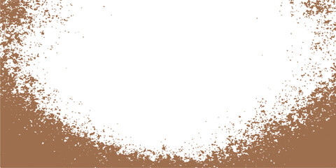 Abstract vector illustration of a grunge background texture with black ink paint splatter, coffee-coloured dust, and a dirty pattern border