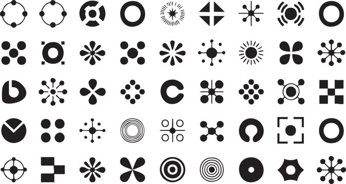 Abstract Circular and Dot Vector Logo Set. Modern Technology and Communication Symbols Collection