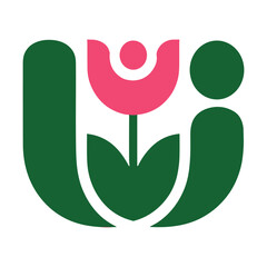 Abstract flower icon with human figures vector illustration design element