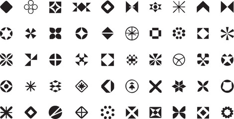 Sharp Geometric Star and Abstract Cross Icons Set - Minimalist Black Vector Symbols for Logo, UI, and Technical Design