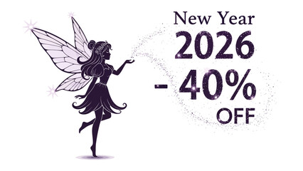 Fairy New Year Deal: Celebrate the dawn of 2026 with a magical fairy revealing the 40% discount offer for New Year. Embrace the special sale