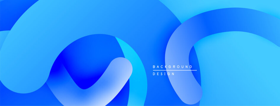 Abstract blue design features flowing shapes, gradients. Modern aesthetic suitable for backgrounds, presentations. Smooth curves create dynamic composition.