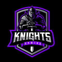 Knight holding sword mascot logo