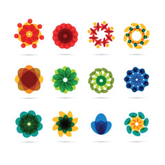 Abstract floral logo designs with vibrant colors and classic fonts