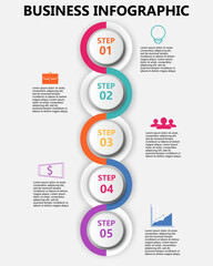 Infographic business steps template 5 points vertically