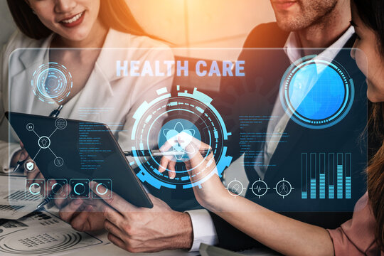 Digital health care technology and medical data dashboard concept. An interface for patient information, diagnostics, and monitoring health records. Motif
