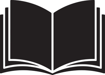 Open book vector icon showing blank pages in a dark silhouette for reading and educational content.