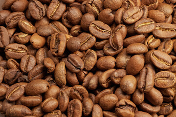 Full frame of freshly roasted coffee beans.