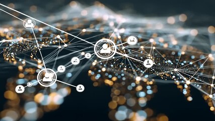 Abstract digital network illustration depicting global connectivity with glowing nodes and lines - Powered by Adobe