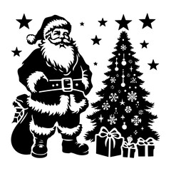Minimalist santa claus christmas tree silhouette vector illustration holiday season christmas gifts stars celebration decor vector