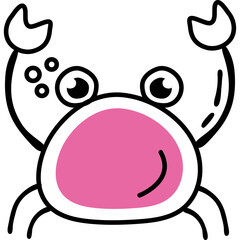 Cute Pink Crab Cartoon with Big Eyes and Claws on Transparent Background Simple Line Drawing