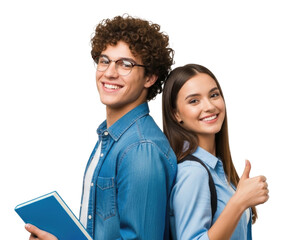 Happy teenagers with books transparent background cutout png