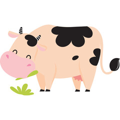 Obraz premium Cute Pink Cow Eating Green Grass On Transparent Background Farm Animal Illustration