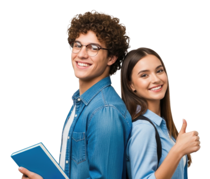 Happy teenagers with books transparent background cutout png