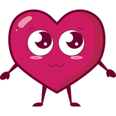 Cute Pink Heart Character With Big Eyes And Blushing Cheeks Standing On A Transparent Background
