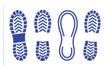 Collection of Blue Boot and Shoe Prints on a White Background