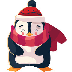 Cute Penguin Wearing A Red Hat And Scarf Looking Cozy And Happy In Winter Season With Transparent Background