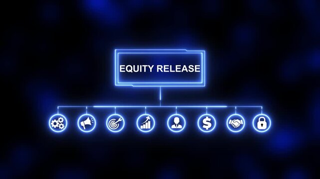 Equity Release, Hologram Futuristic Interface, Augmented Virtual Reality. Business, Technology, Internet and network concept.