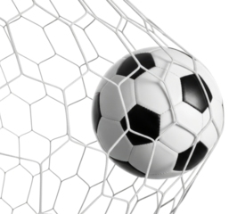Soccer ball in a net transparent background cutout png