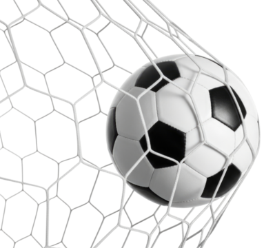 Soccer ball in a net transparent background cutout png