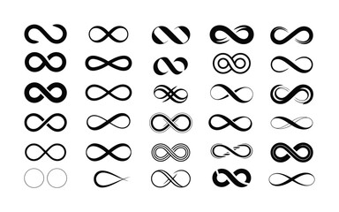 Collection of Diverse Infinity Symbol Designs in Black and White