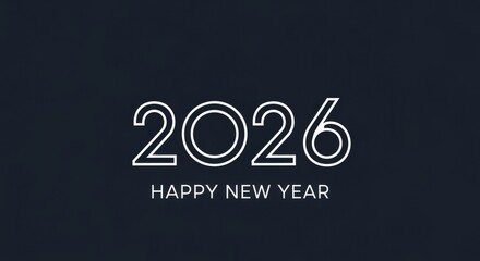 Minimalist graphic featuring the year 2026 with the text Happy New Year below it.