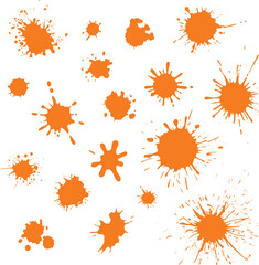 Collection of Orange Paint Splatters and Splashes on a White Background