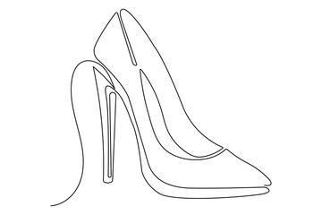 Simple high heel shoes continuous one line minimalist outline art.