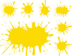Collection of Yellow Paint Splatter and Ink Blots on White Background