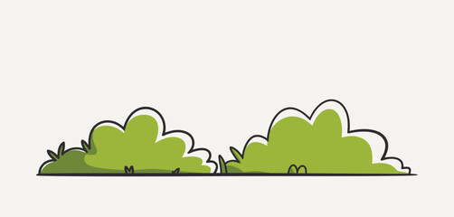 Obraz premium Two cartoon green bushes with a simple outline on a pale background