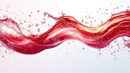 Dynamic red liquid splash with vibrant bubbles creates an energetic wave, perfect for beverage ads and fluid motion concepts.