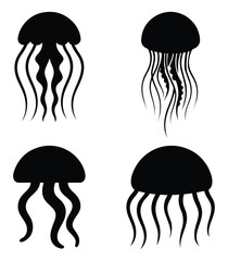 Set of jellyfish silhouettes with different shapes, underwater marine life vector design.