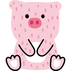 Cute Pink Pig Sitting Adorable Cartoon Drawing With Transparent Background Isolated For Kids