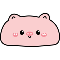 Cute Pink Pig Face With Rosy Cheeks And Black Eyes On Transparent Background Simple Cartoon Illustration