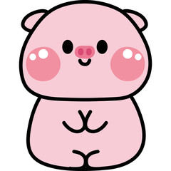 Cute Pink Piggy Character with Rosy Cheeks and a Happy Smile Transparent Background