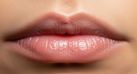 Fototapeta premium Close-up of female lips with subtle pink gloss