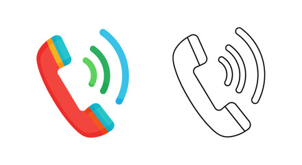 Two illustrations of a telephone receiver one colored and one outlined
