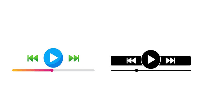 Two variations of play pause and rewind media control buttons displayed