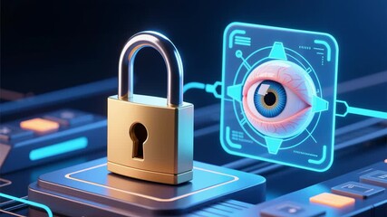 Cyber privacy rights padlock security concept. Digital Padlock Cyber Security, Privacy Rights Futuristic Eye Scanner Technology - Powered by Adobe
