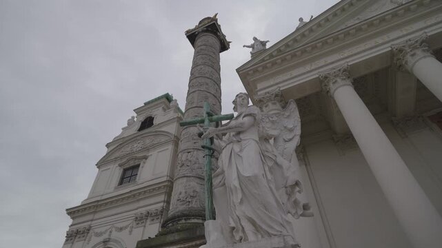Karlskirche Vienna Exterior and Reflection at Karlsplatz on Cloudy Day Vienna, Austria