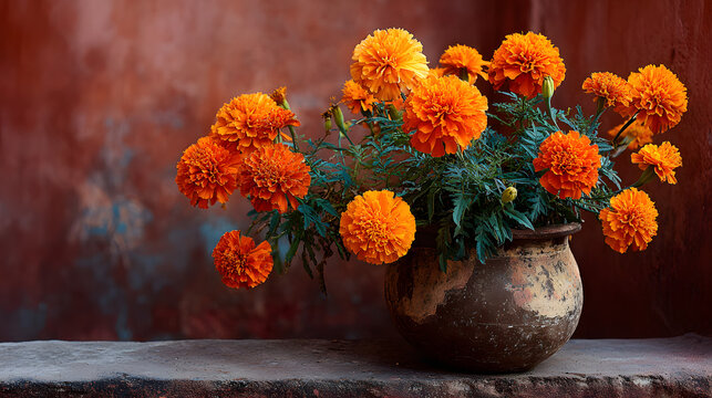 Orange marigolds in a pot - Powered by Adobe