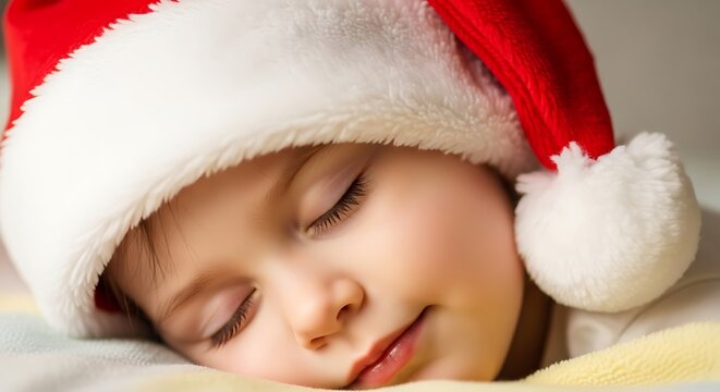 Babys First Christmas - A Peaceful Slumber in Santas Hat.