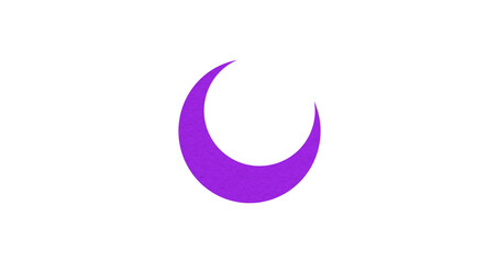 Purple crescent moon paper cutout, moon icon, waxing moon symbol, crescent moon icon symbol set on transparent background.